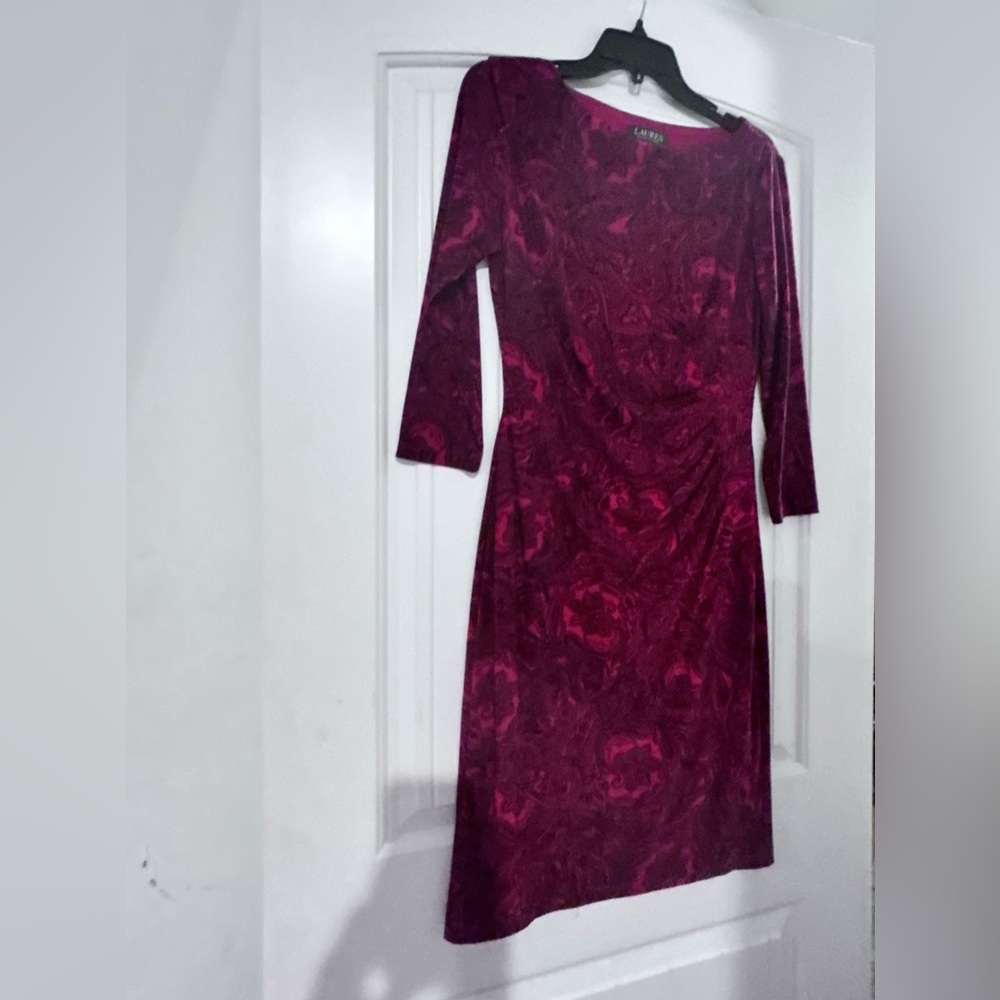 Ralph Lauren Deep Magenta Floral Long-Sleeve Sheath Dress